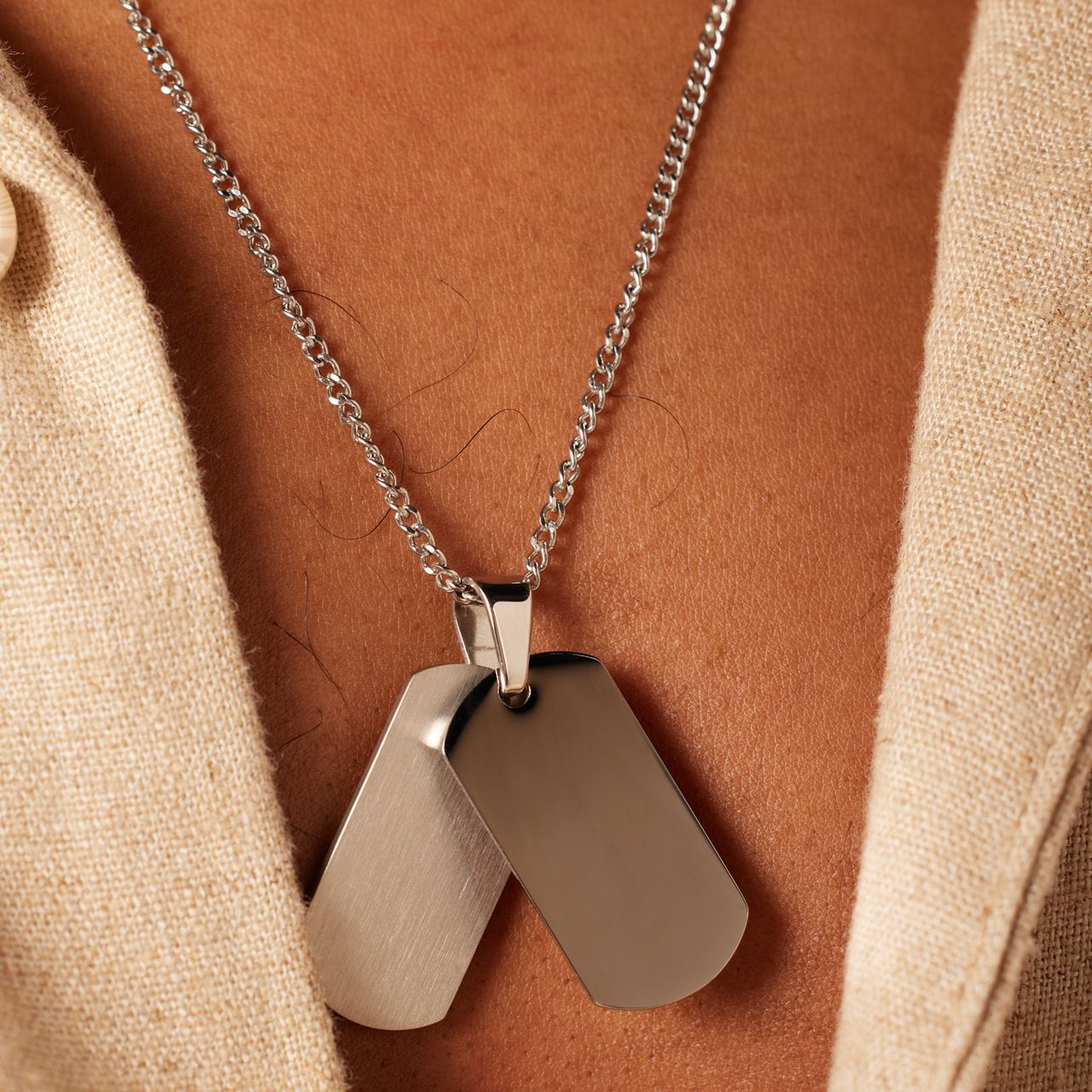 Gerecycled stalen ketting met hanger 2 platen voor heren