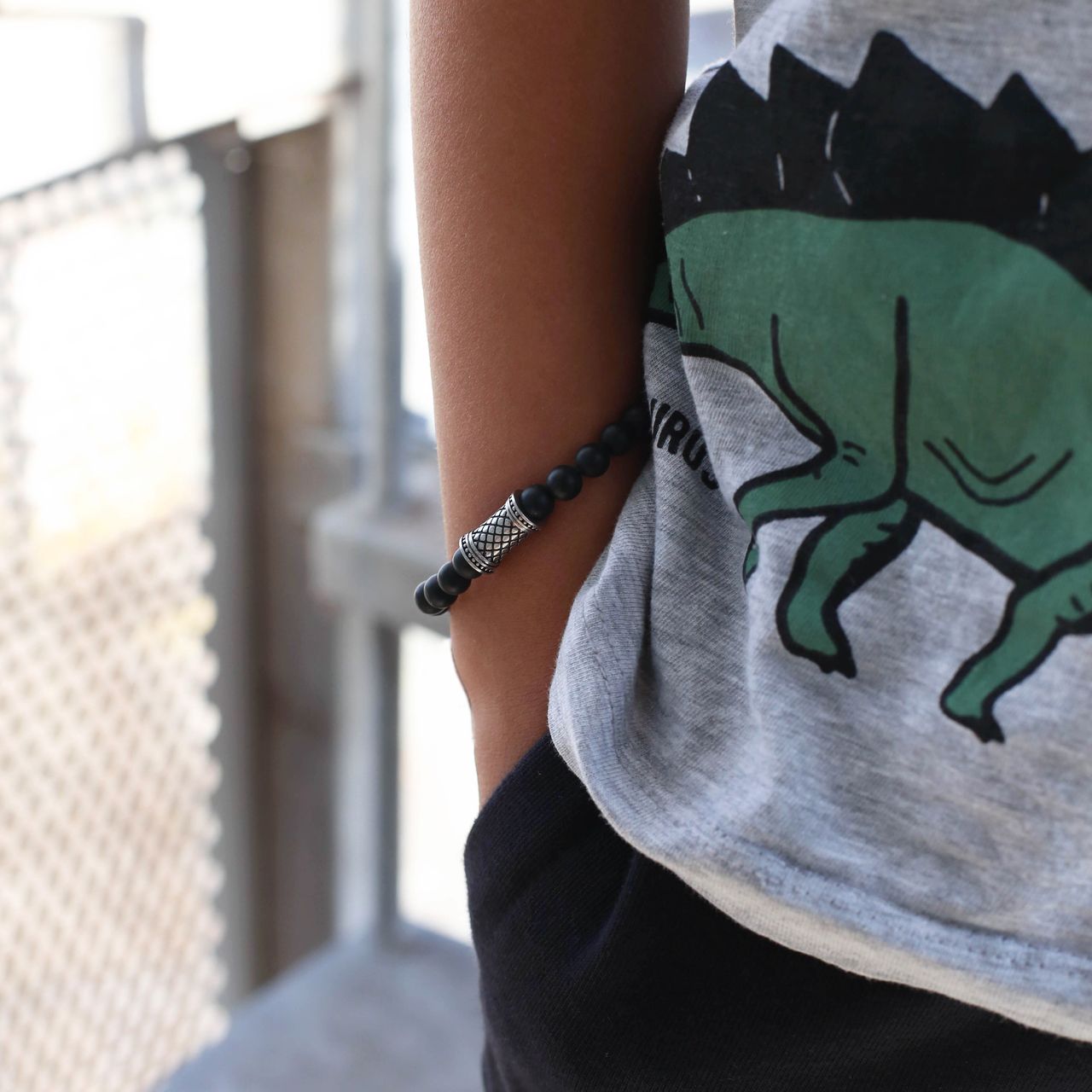 Stainless steel jongensarmband natuursteen black agate