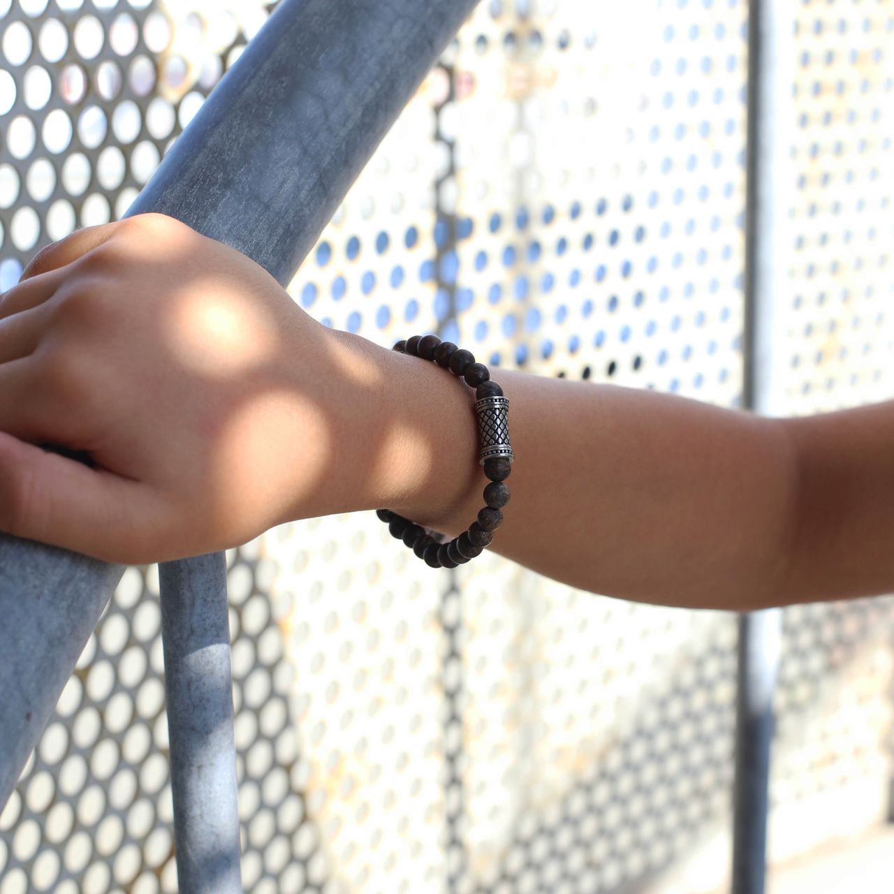 Stainless steel jongensarmband natuursteen bronzonite