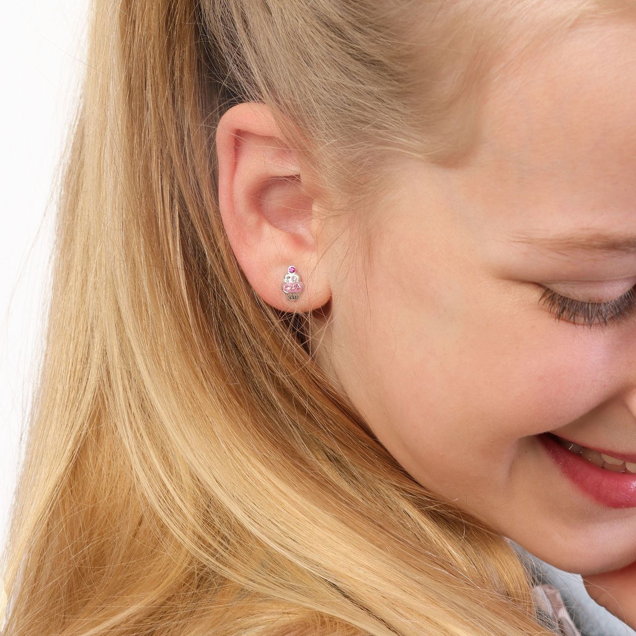 Kinderohrringe, 925 Silber, Cupcake mit rosa Kristall