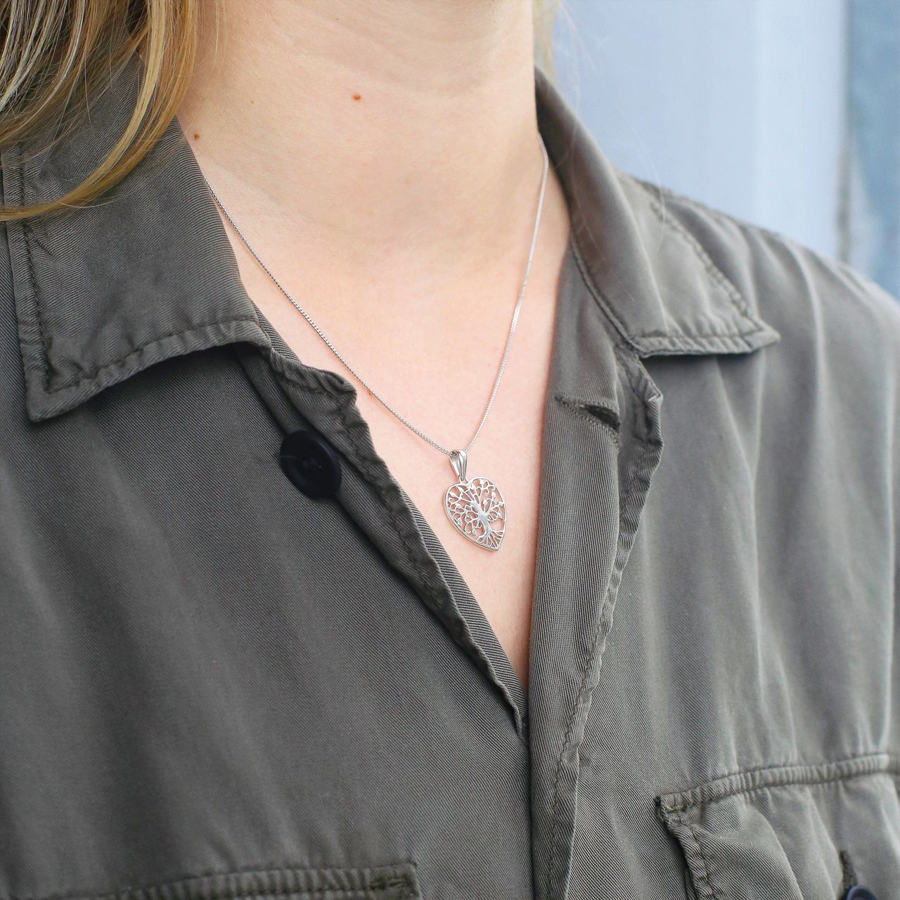 Zilveren ketting&hanger hart levensboom