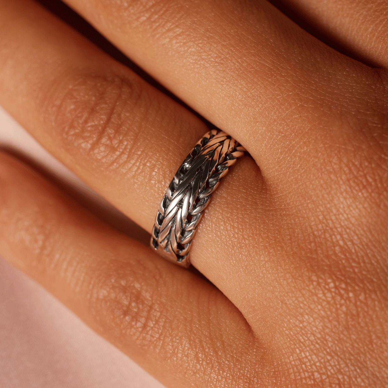 Ring aus 925 Silber Bali, Fuchsschwanzketten-Optik
