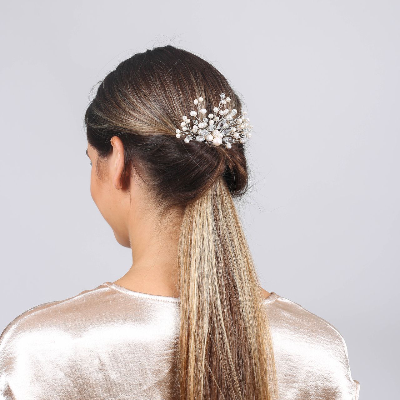 Haarkamm mit Süßwasserperlen und Strass