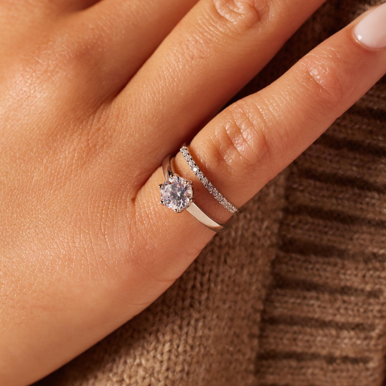 Doppelring aus 925 Silber mit Zirkonia
