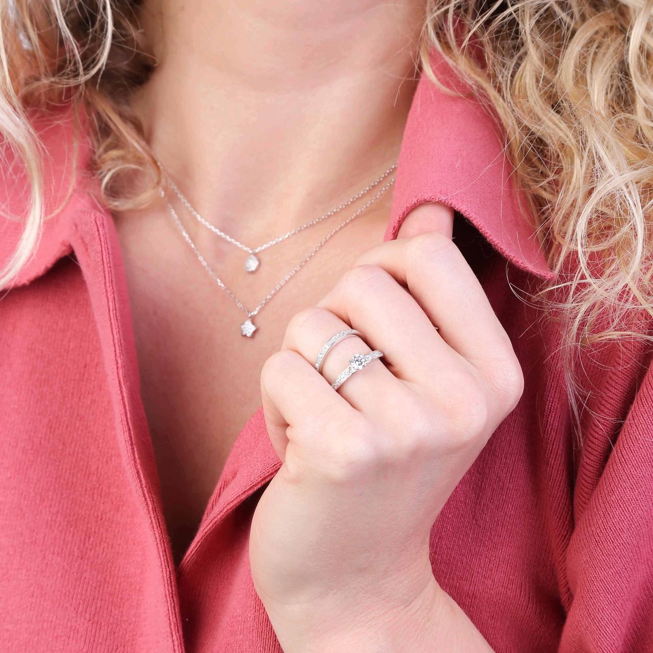Zilveren dubbele ring met zirkonia