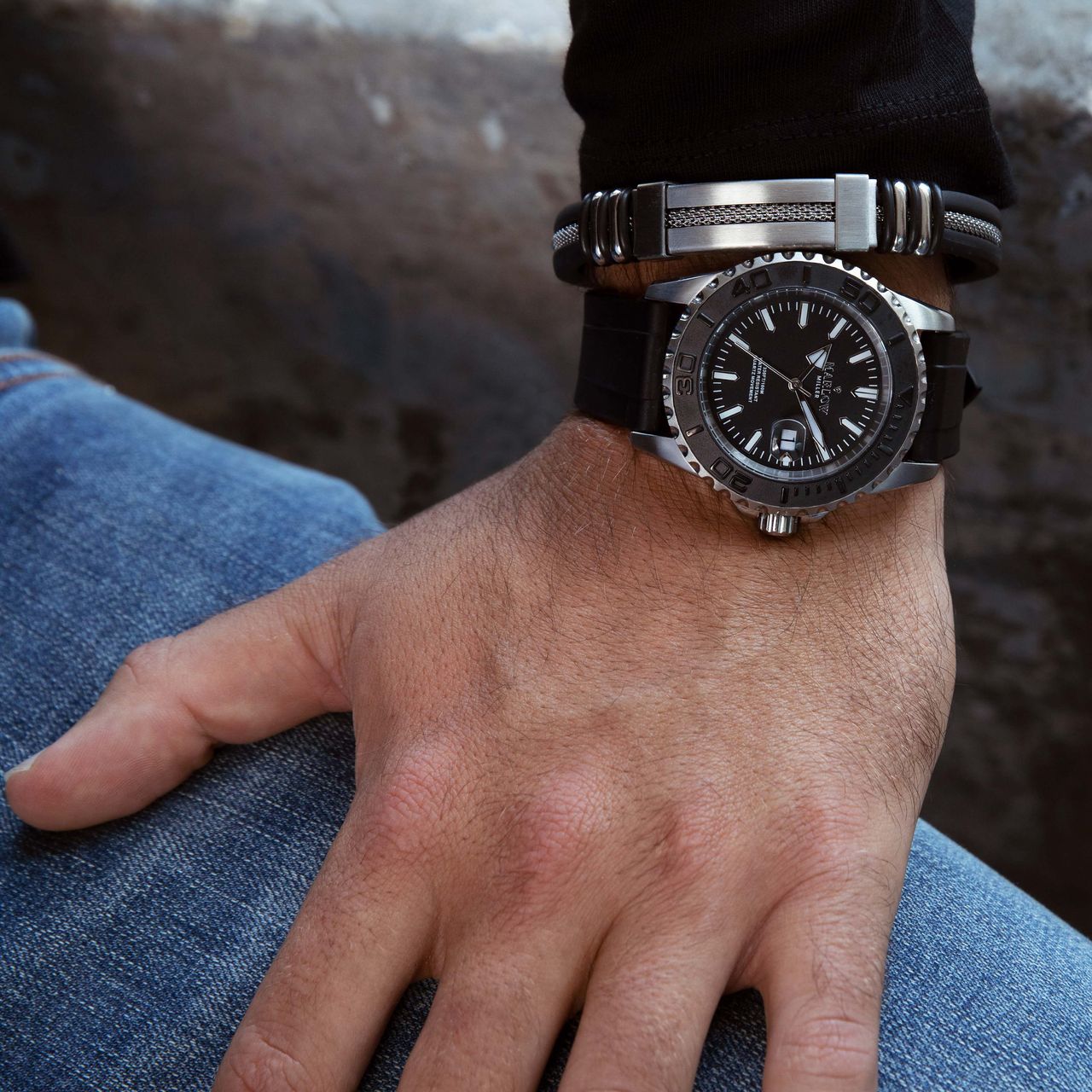 Stainless steel herenarmband zwart silliconen