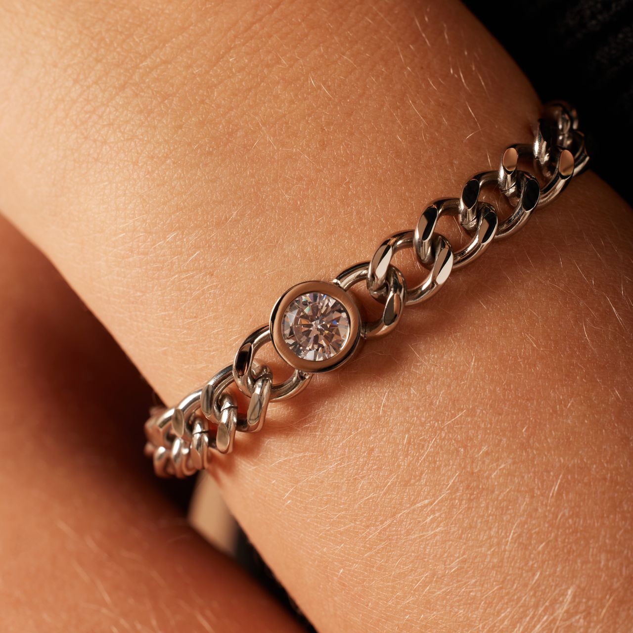 Gerecycled stainless steel armband schakel met zirkonia