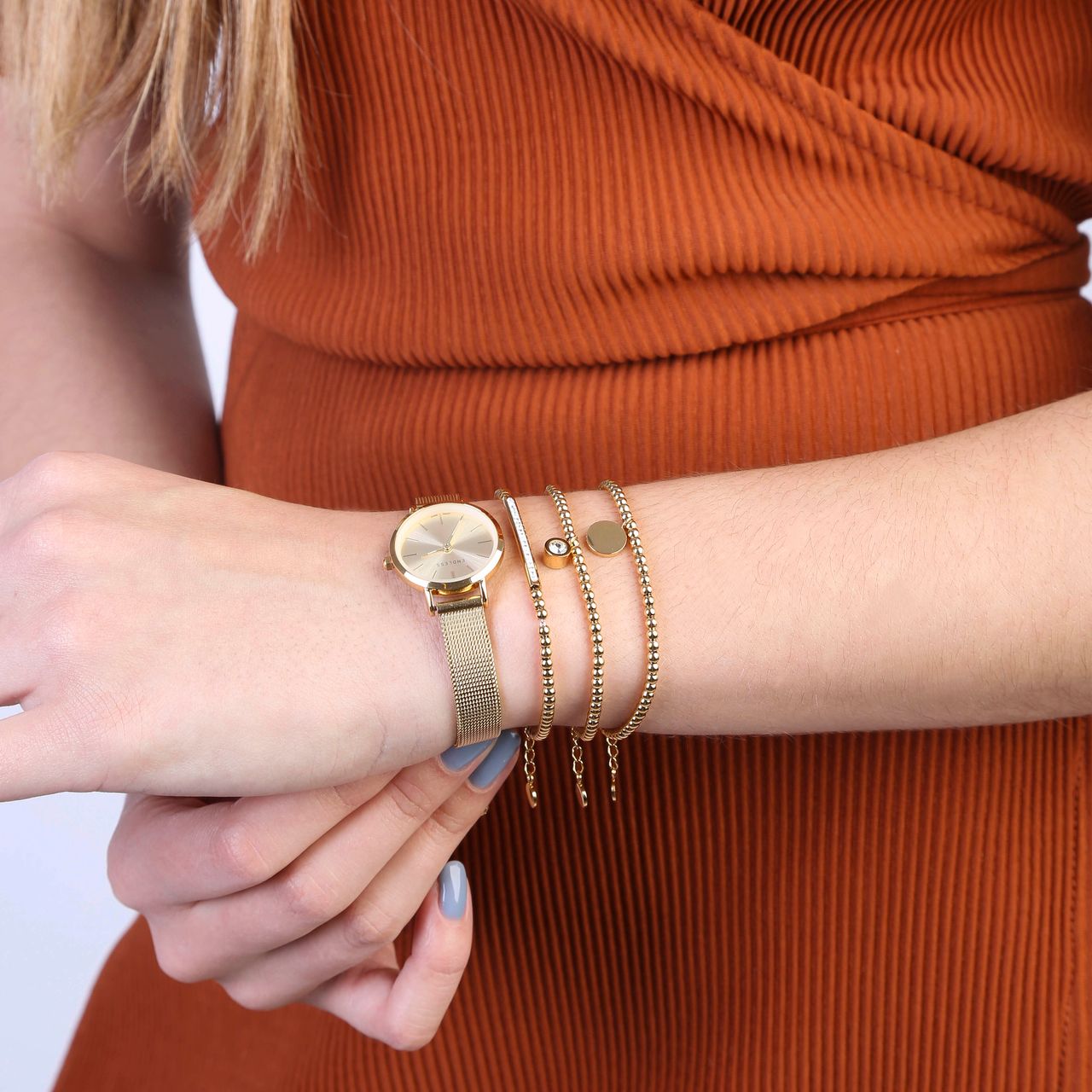Stainless steel goldplated cadeauset met horloge met kristal voor dames