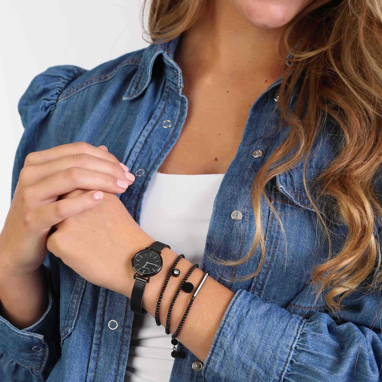 Stainless steel set blackplated Endless armbanden&horloge