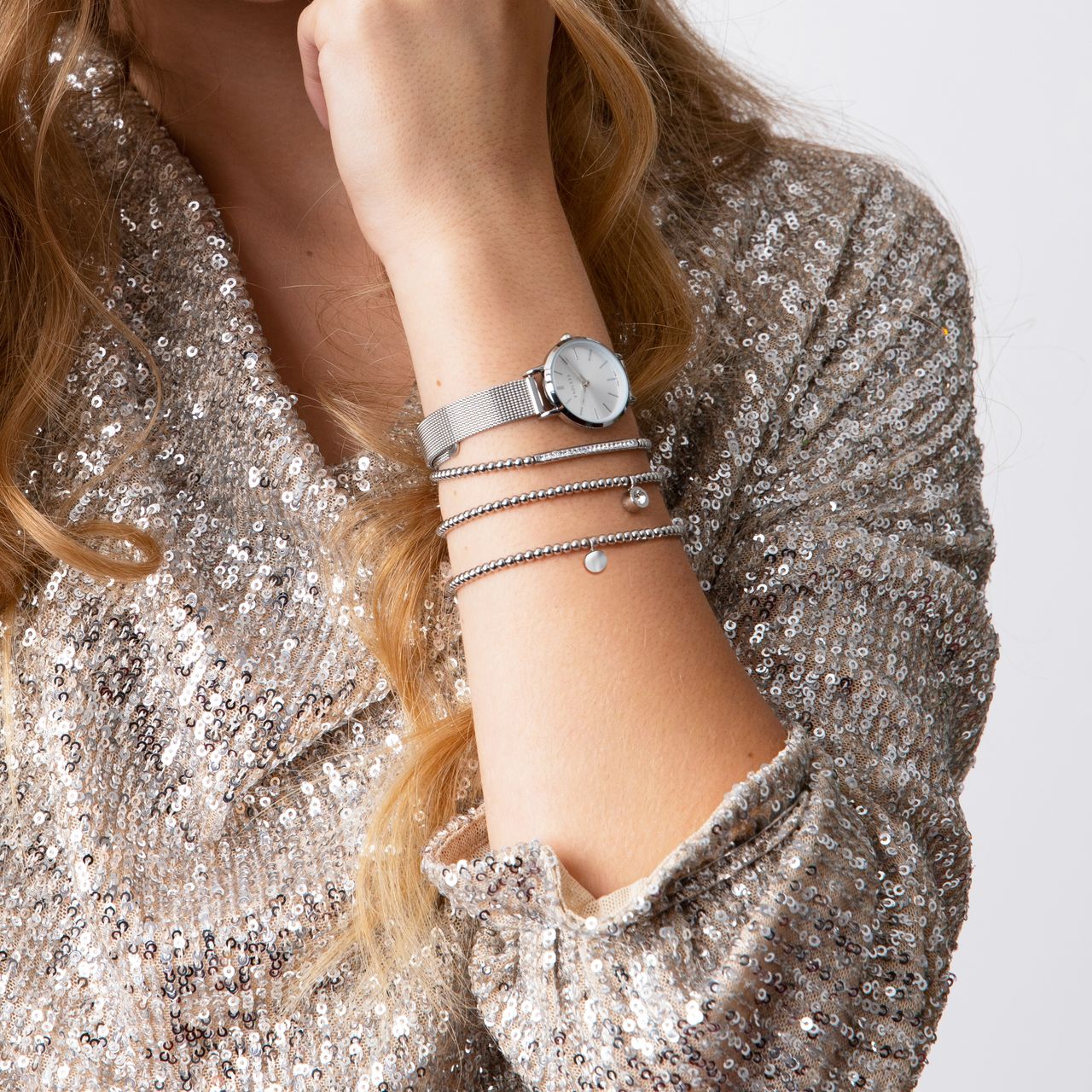 Gerecycled stainless steel set endless armbanden met kristal