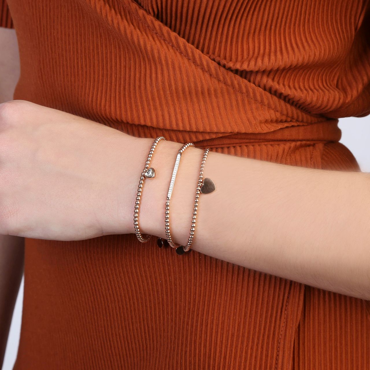 Gerecycleerd stalen set roseplated endless armbanden kristal