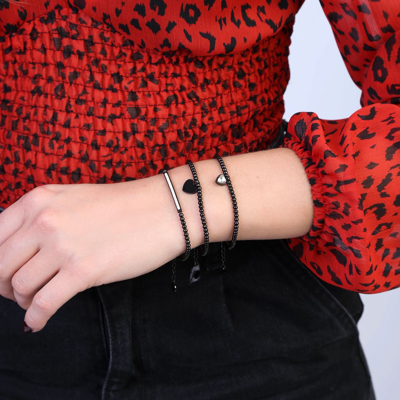 Gerecycleerd stalen set blackplated endless armbanden kristal