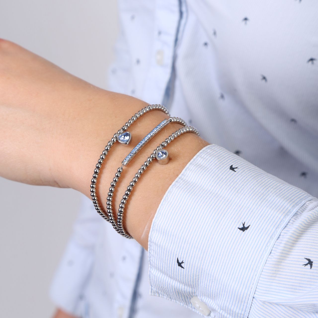 Gerecycled stalen set endless armbanden met kristal
