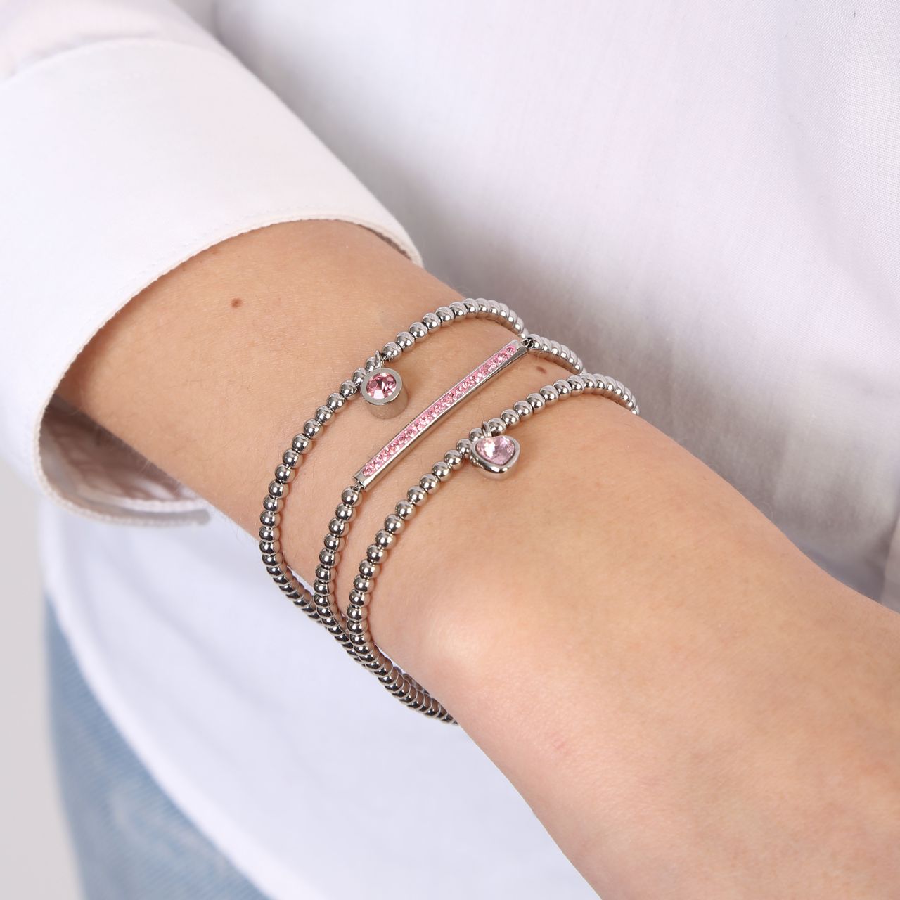 Gerecycleerd stainless steel set endless armbanden met kristal
