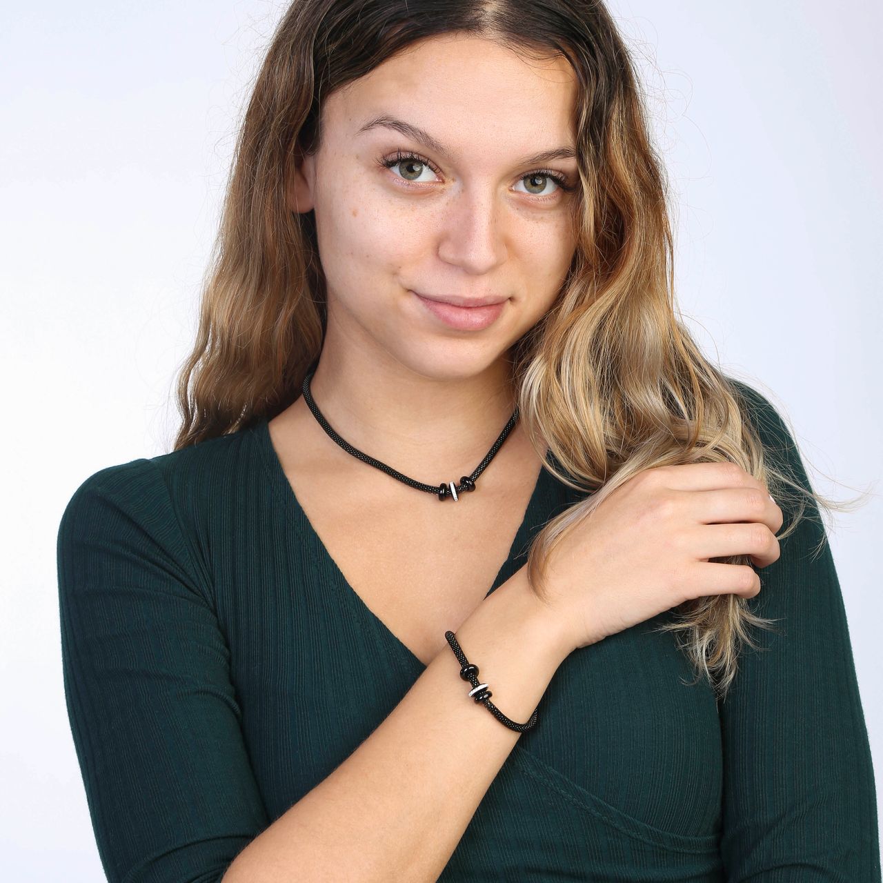 Edelstahl-Set, schwarz beschichtet, 3 Ringe mit Kristall