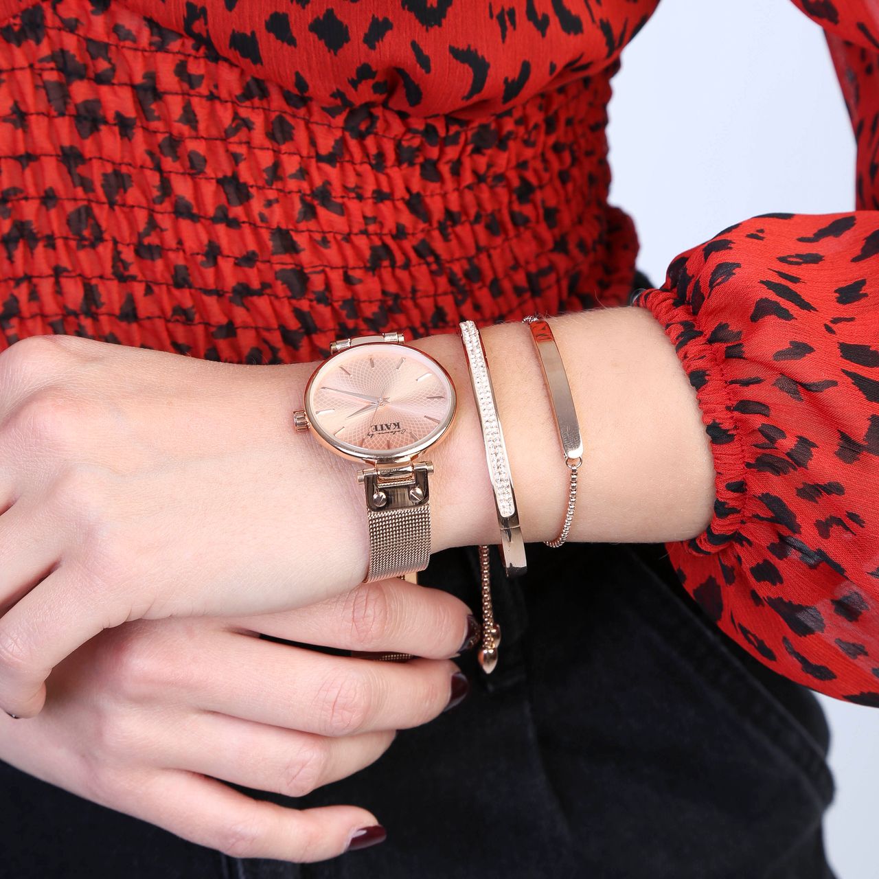 Stainless steel set roseplated Colours by Kate met kristal