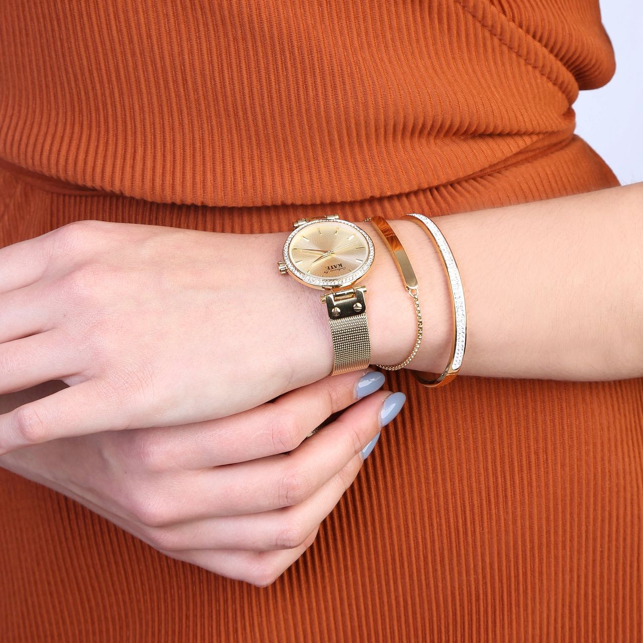 Gerecycleerd stalen set goldplated colours by kate met kristal