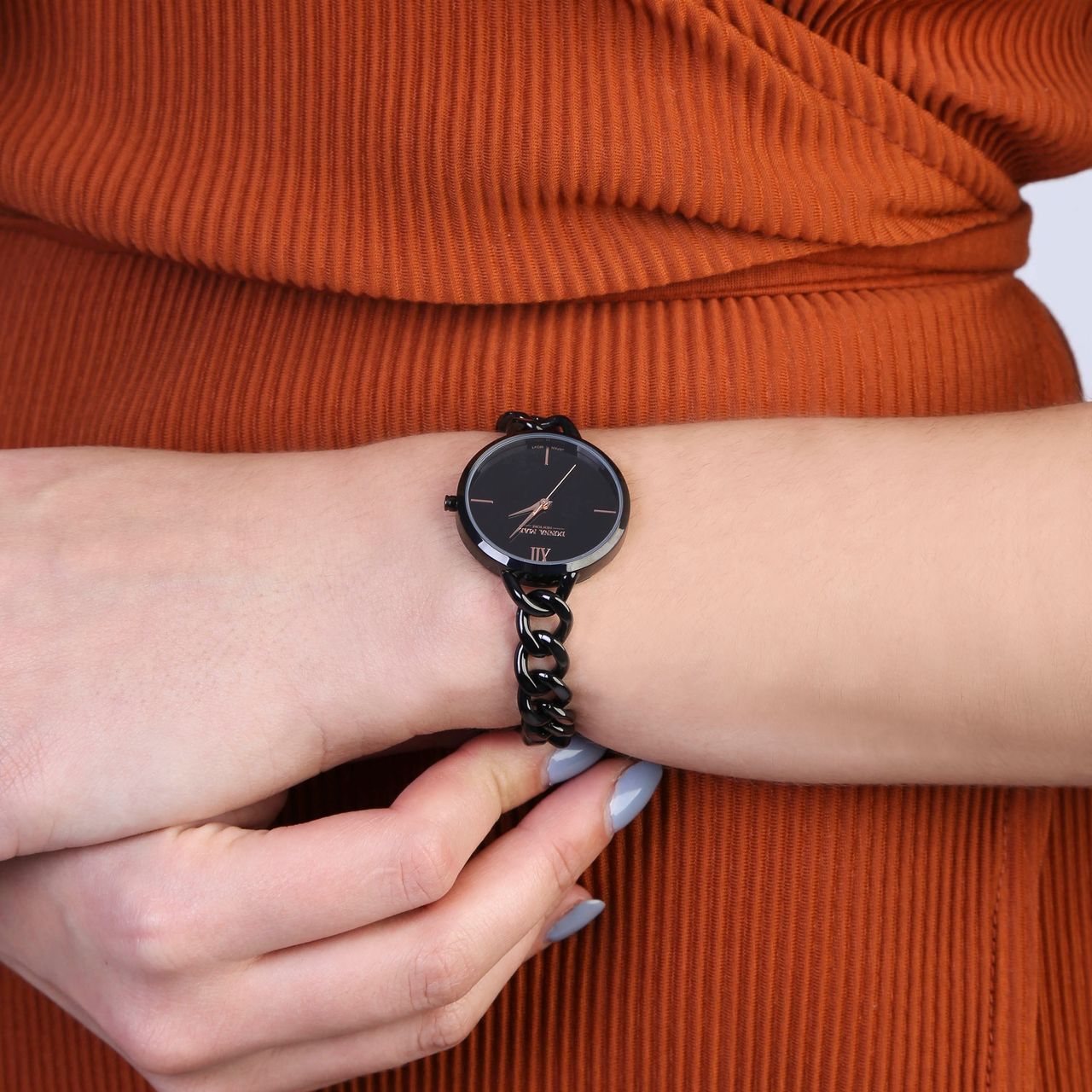 Donna Mae horloge met zwarte gourmet band