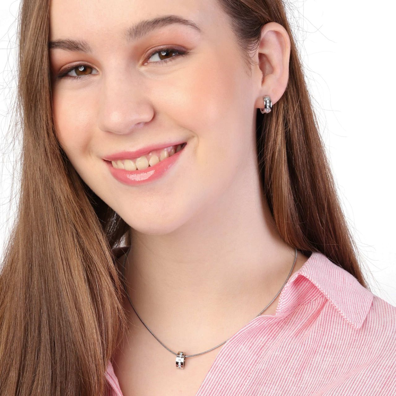 Stalen ketting & hanger met zirkonia