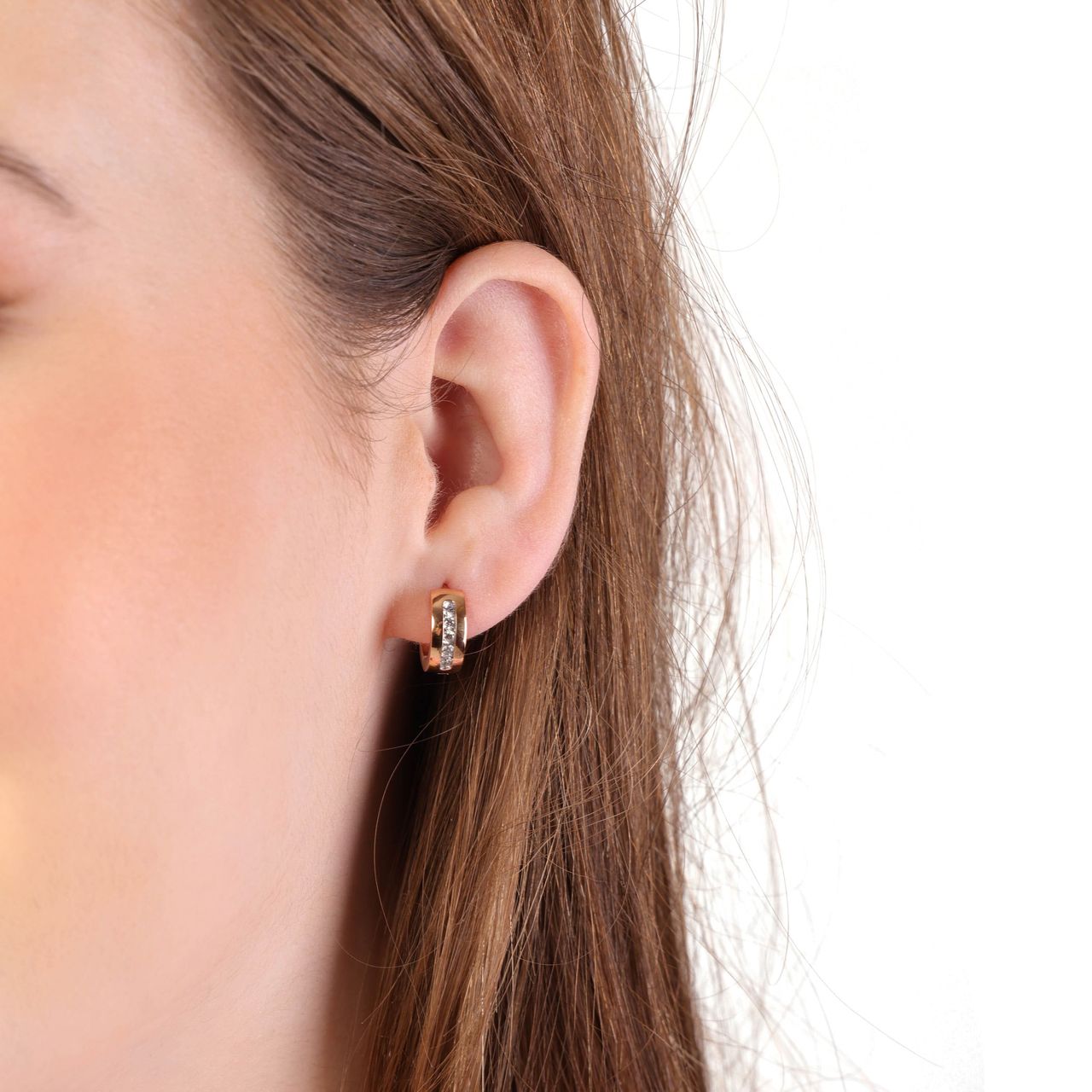 Stalen oorbellen roseplated met zirkonia