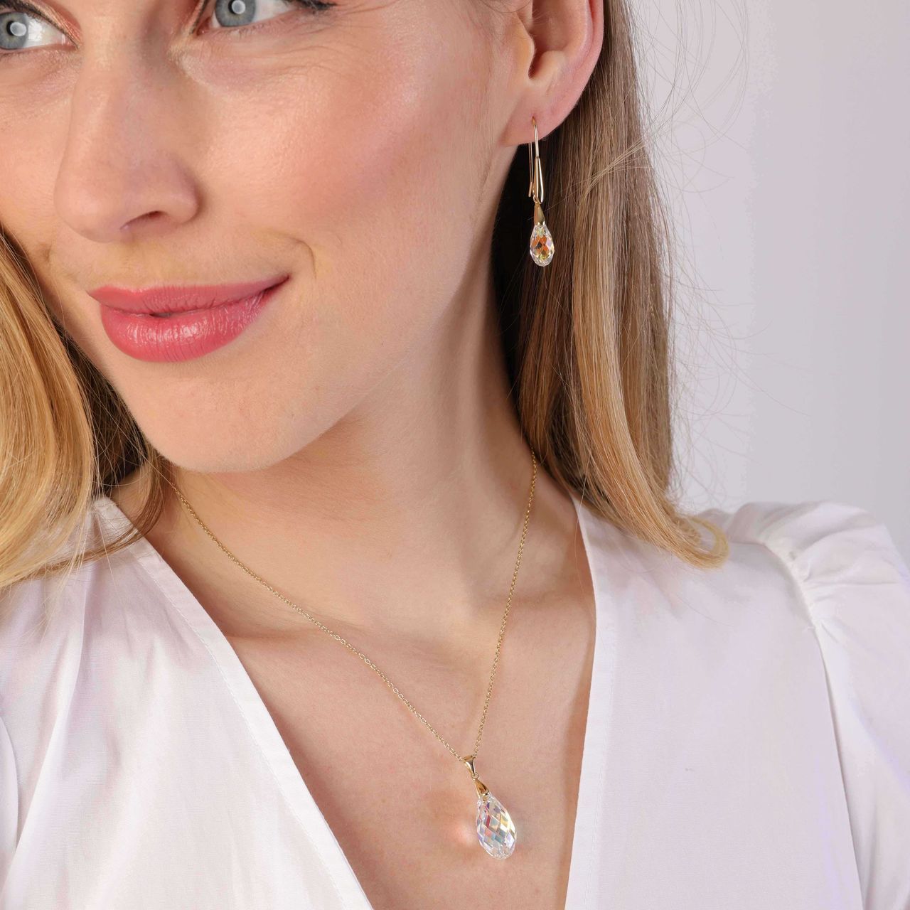 Zilveren set gold kristal AB