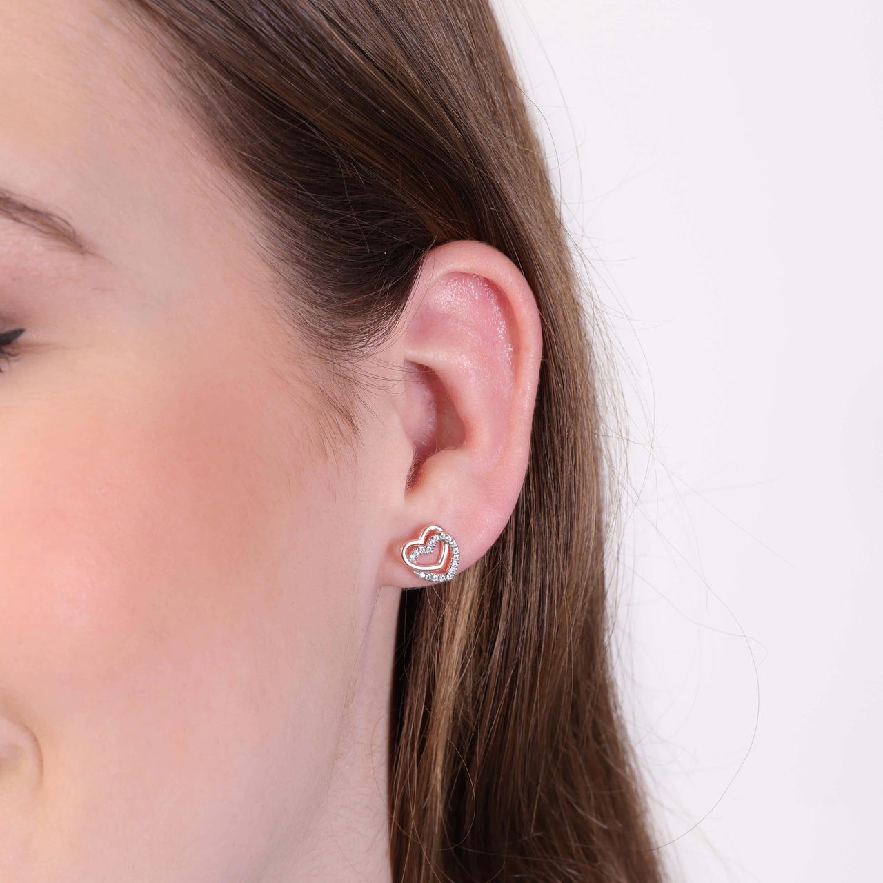 Ohrringe aus 925 Silber, rosa, 2 Herzen mit Zirkonia