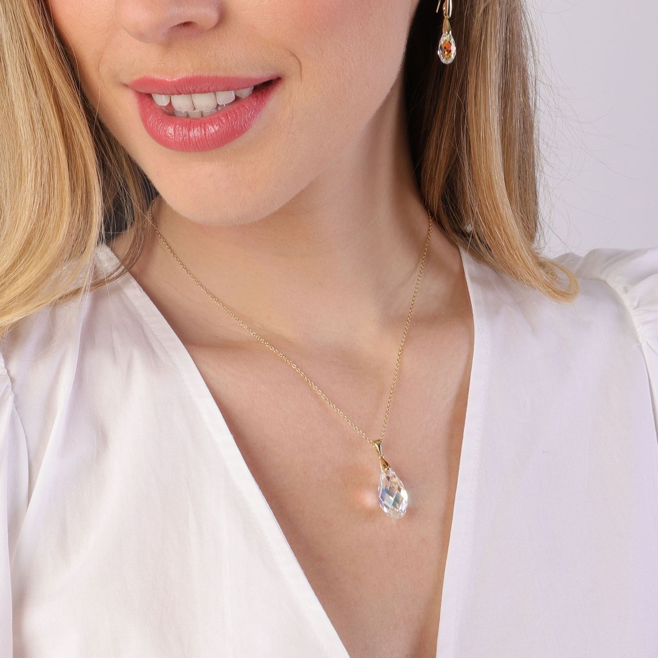 Zilveren ketting&hanger gold kristal AB