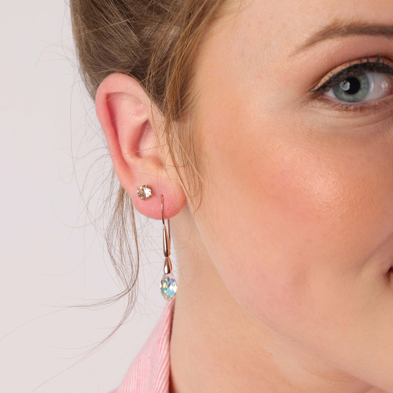 Zilveren oorbellen rose kristal AB