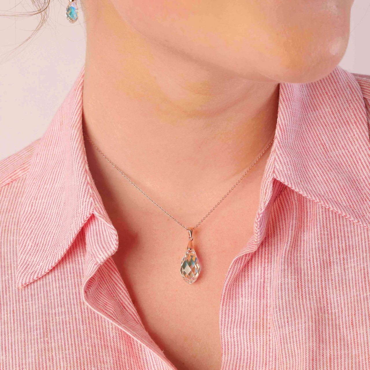 Zilveren ketting&hanger rose kristal AB