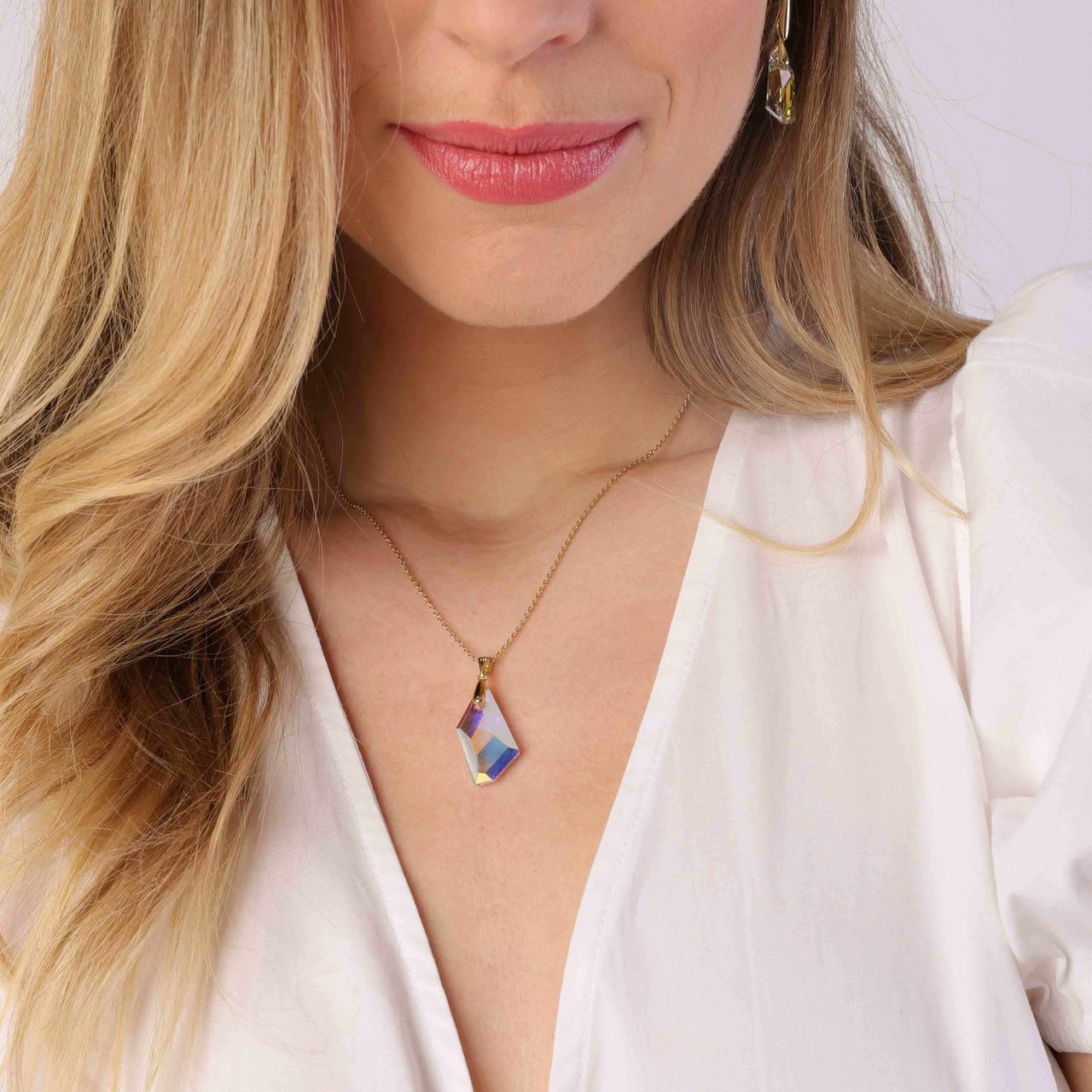 Zilveren ketting&hanger gold kristal AB