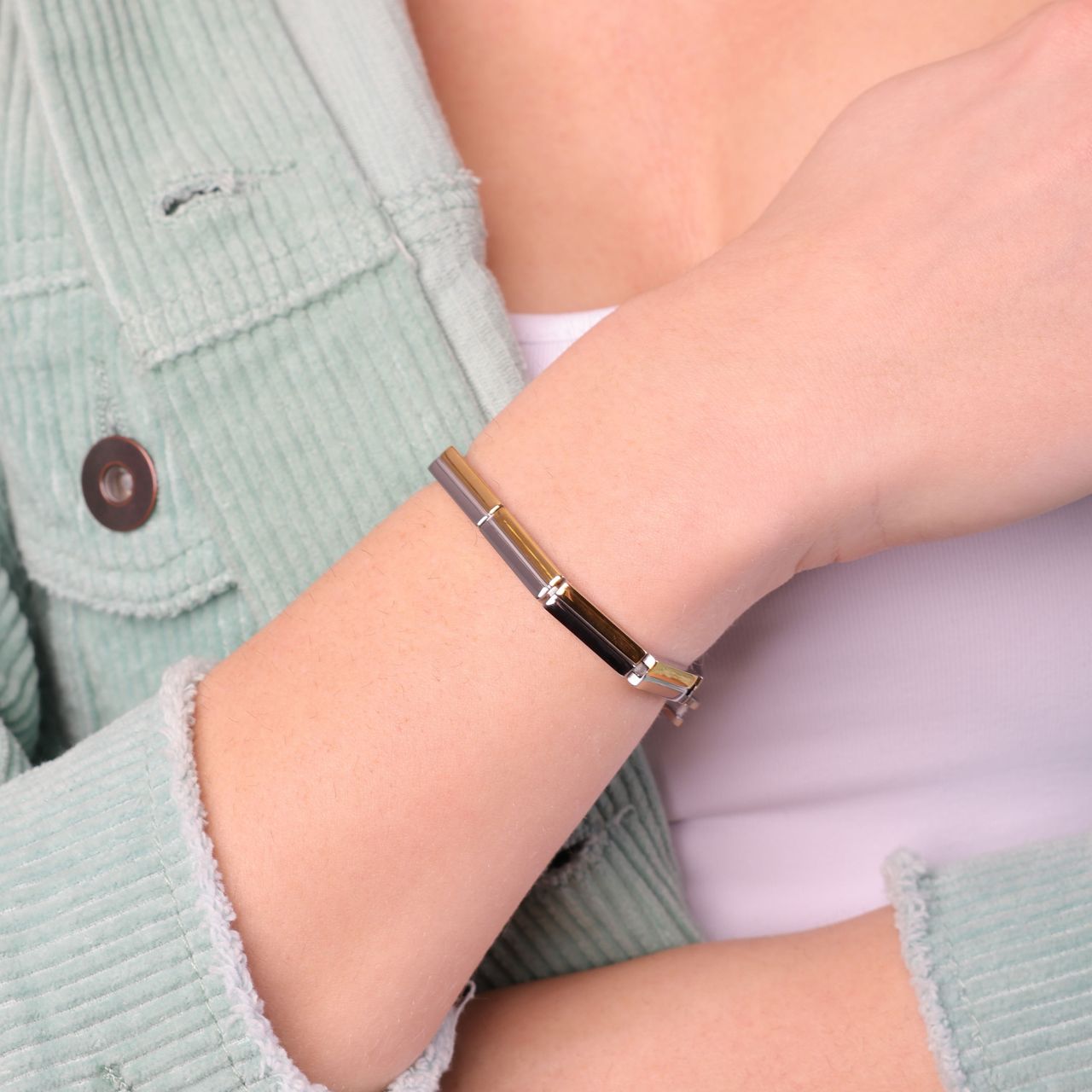 Stalen armband staal/gold