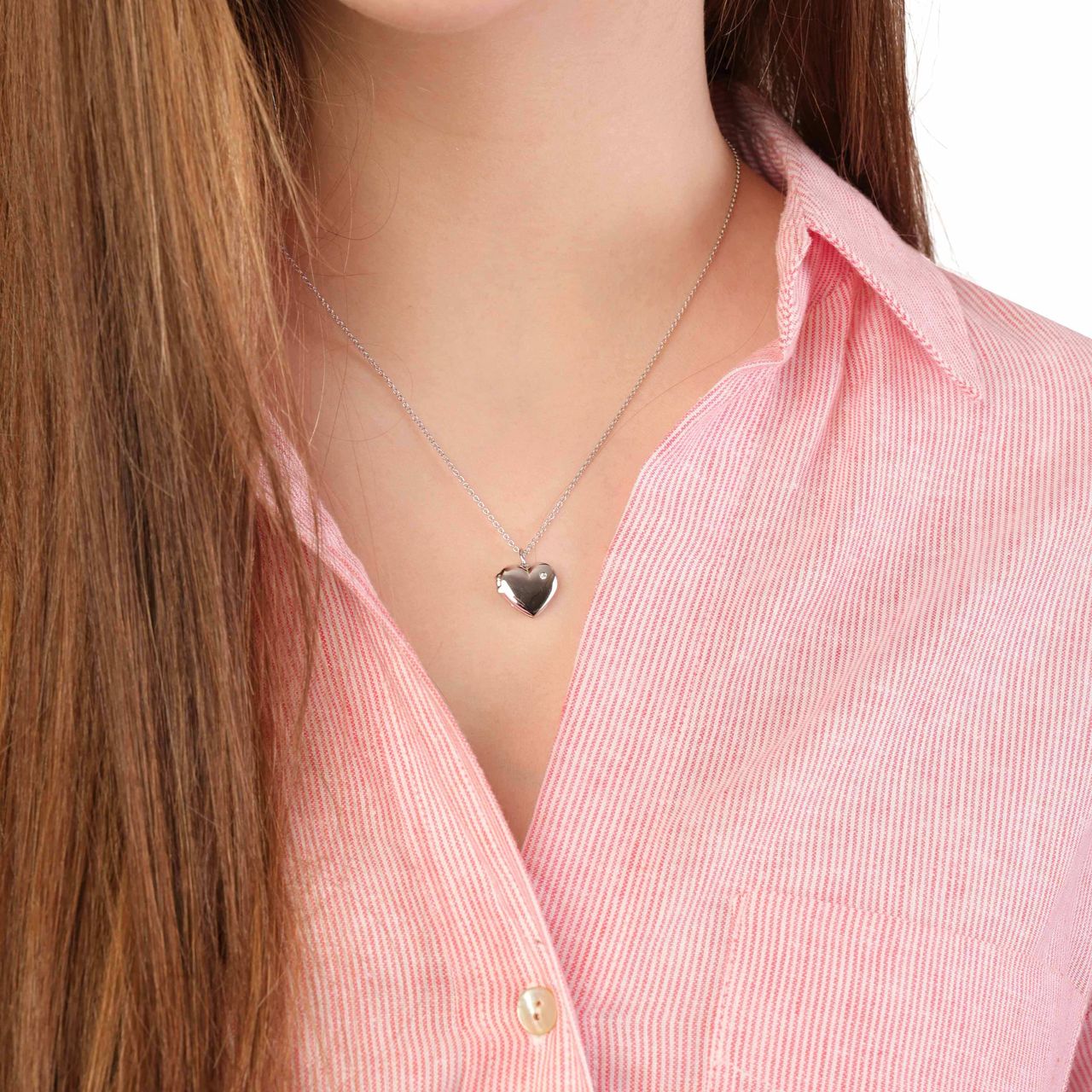 Zilveren ketting&hanger medaillon hart zirkonia