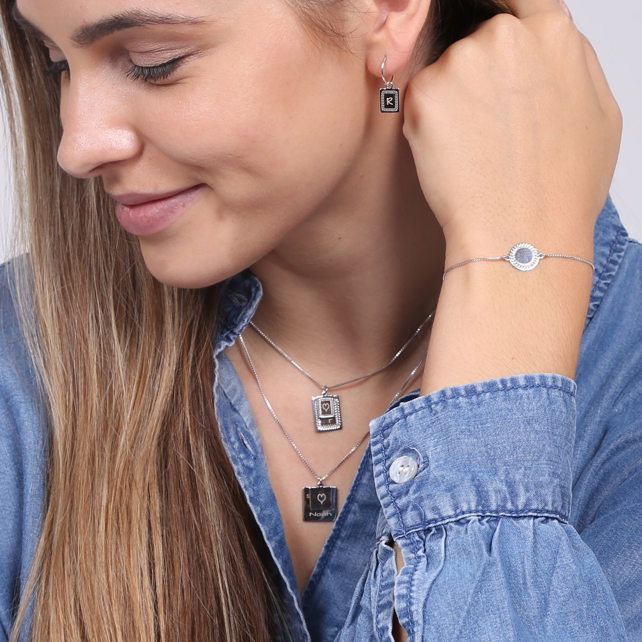 Kette & Anhänger, 925 Silber, viereckig