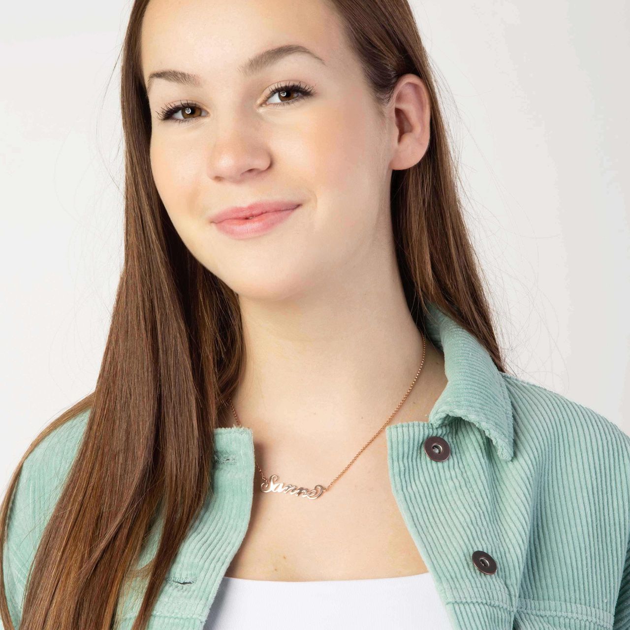 Zilveren roséplated naamketting voor dames
