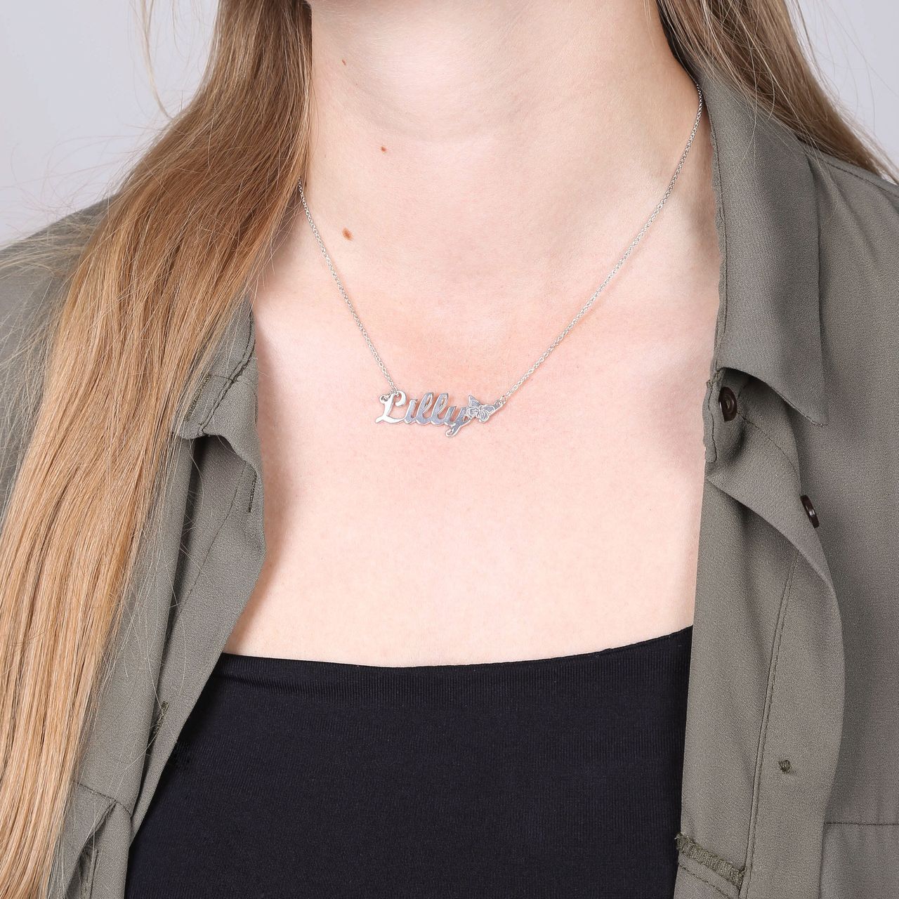 Zilveren kindernaamketting vlinder