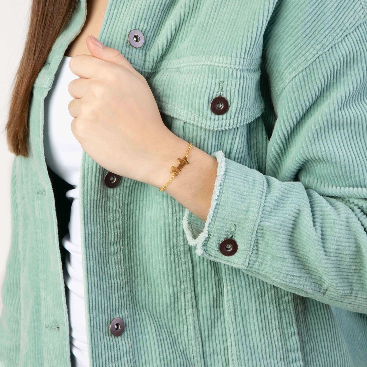 Zilveren goldplated naamarmband voor dames