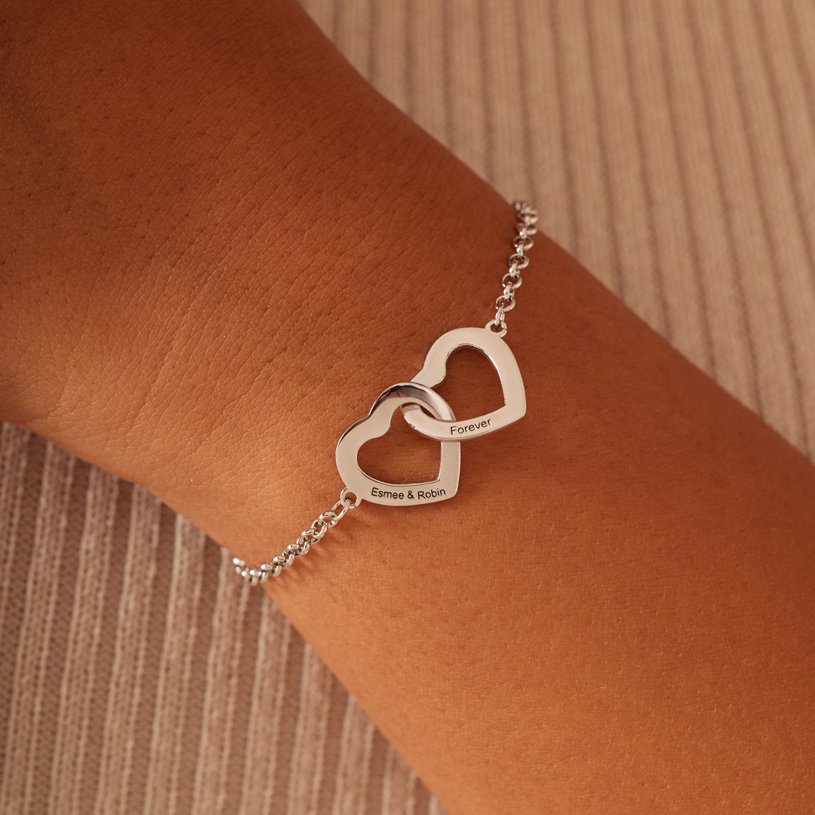 Armband, 925 Silber, Herzchen, Gravur