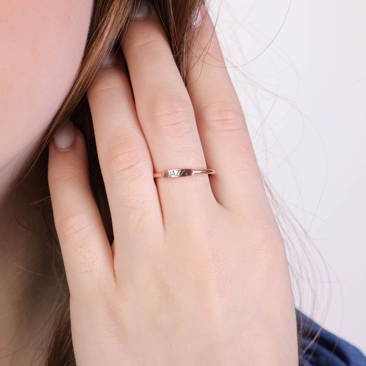 Ring, 925 Silber, rotvergoldet, Steg, schwarze Gravur