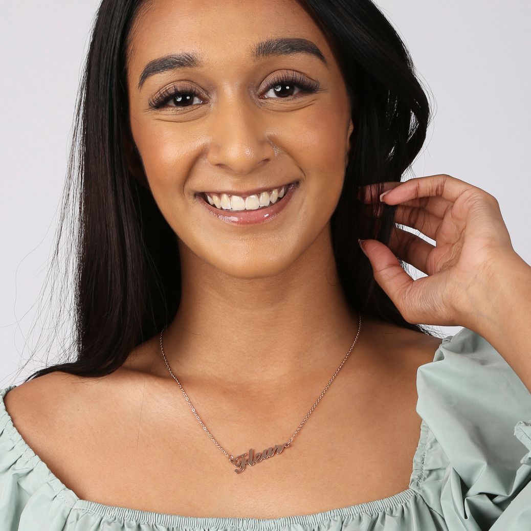 Stalen roséplated naamketting voor dames
