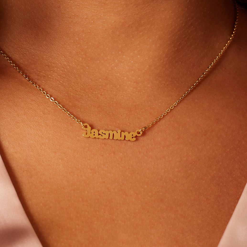 Stainless steel naamketting goldplated minimalistisch voor dames
