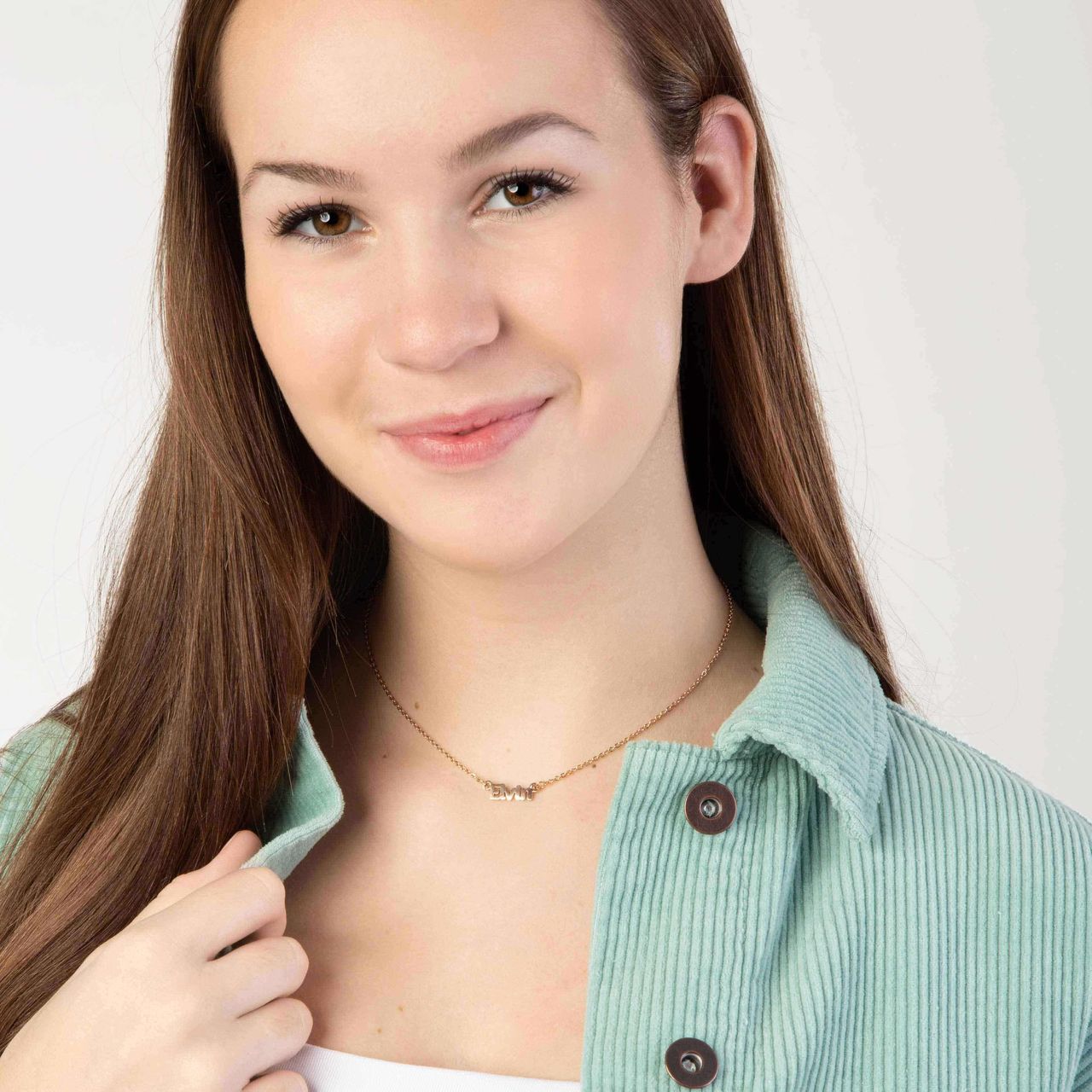 Stalen roséplated naamketting voor dames