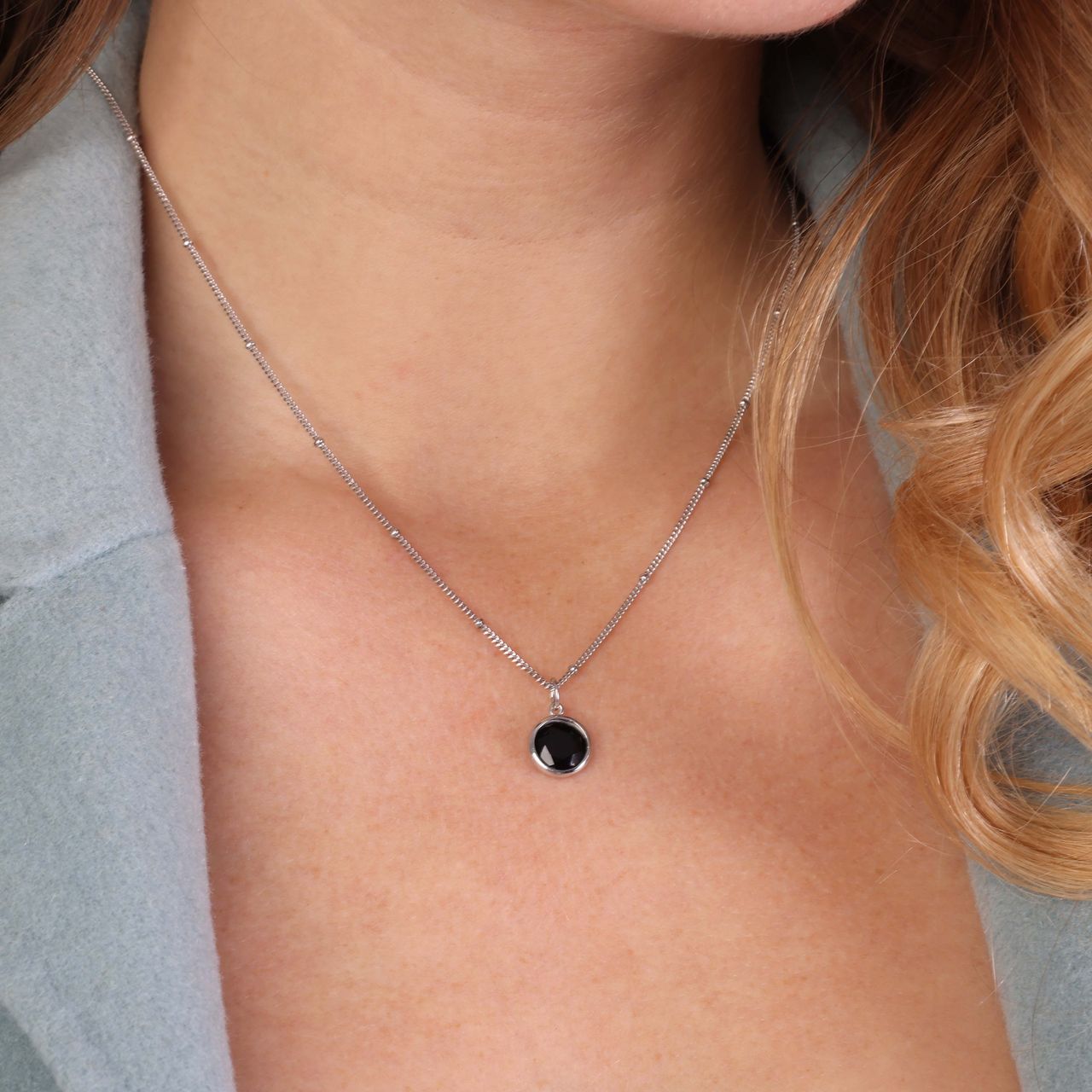 Zilveren ketting&hanger Gemstone black onyx