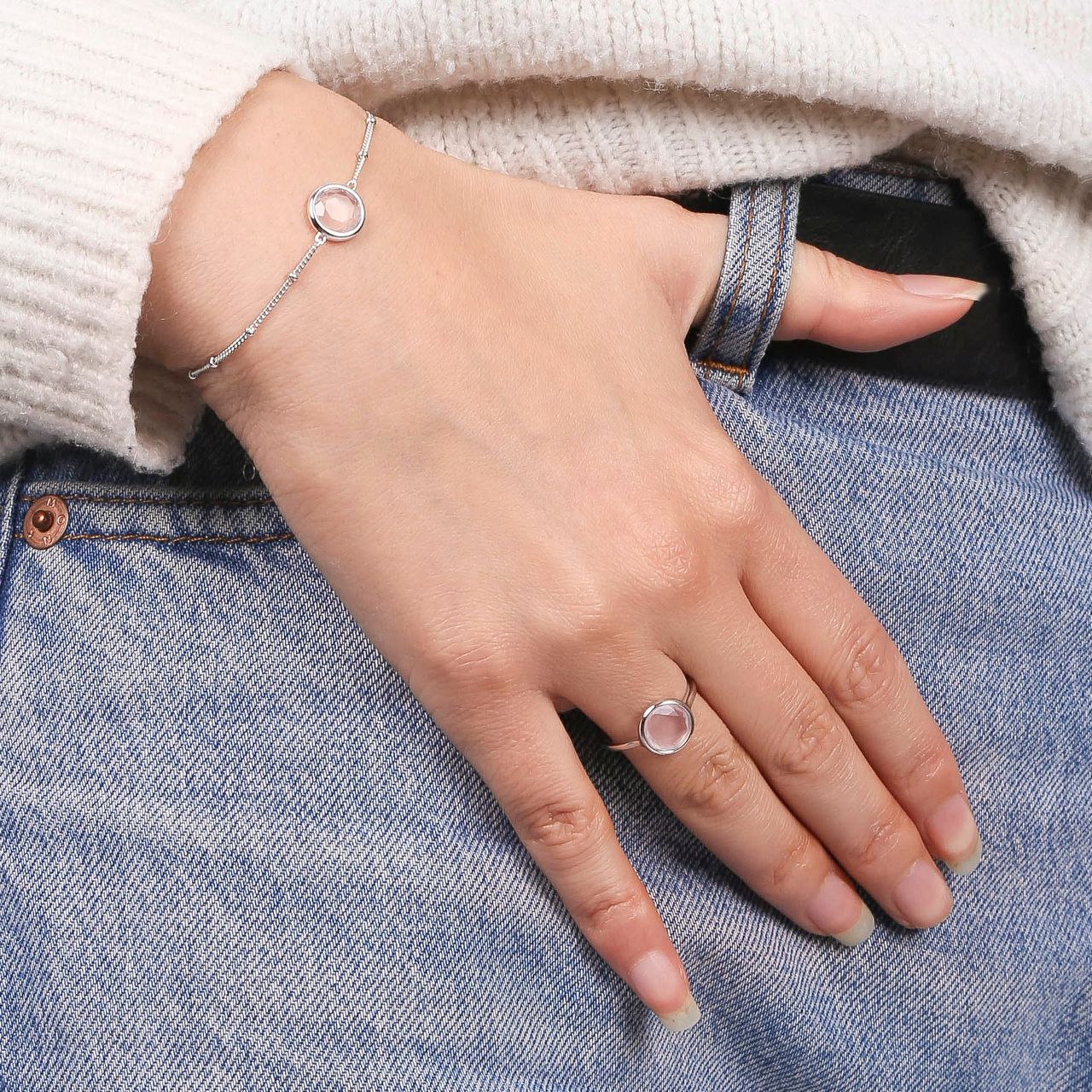 Zilveren armband Gemstone rose quartz