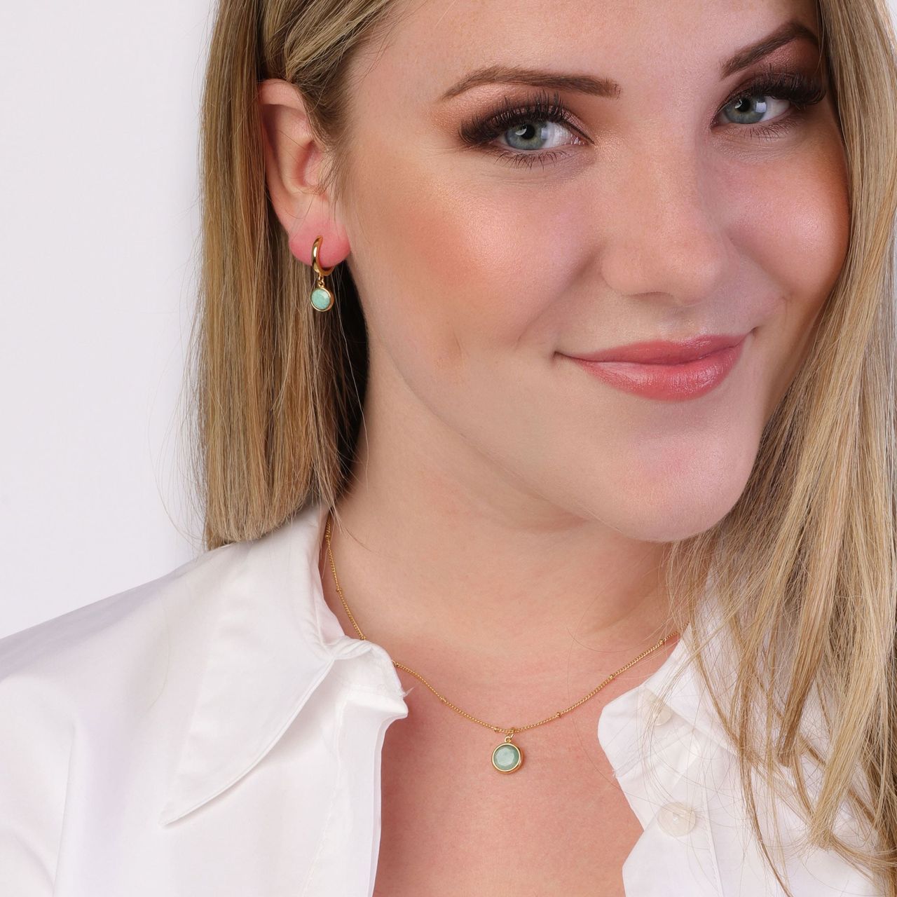 Zilveren goldplated sieradenset met amazoniet voor dames