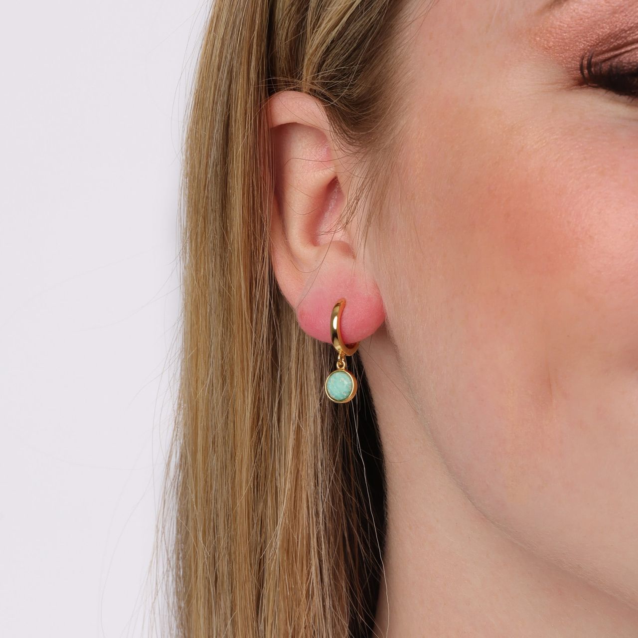 Zilveren oorbellen gold Gemstone amazonite