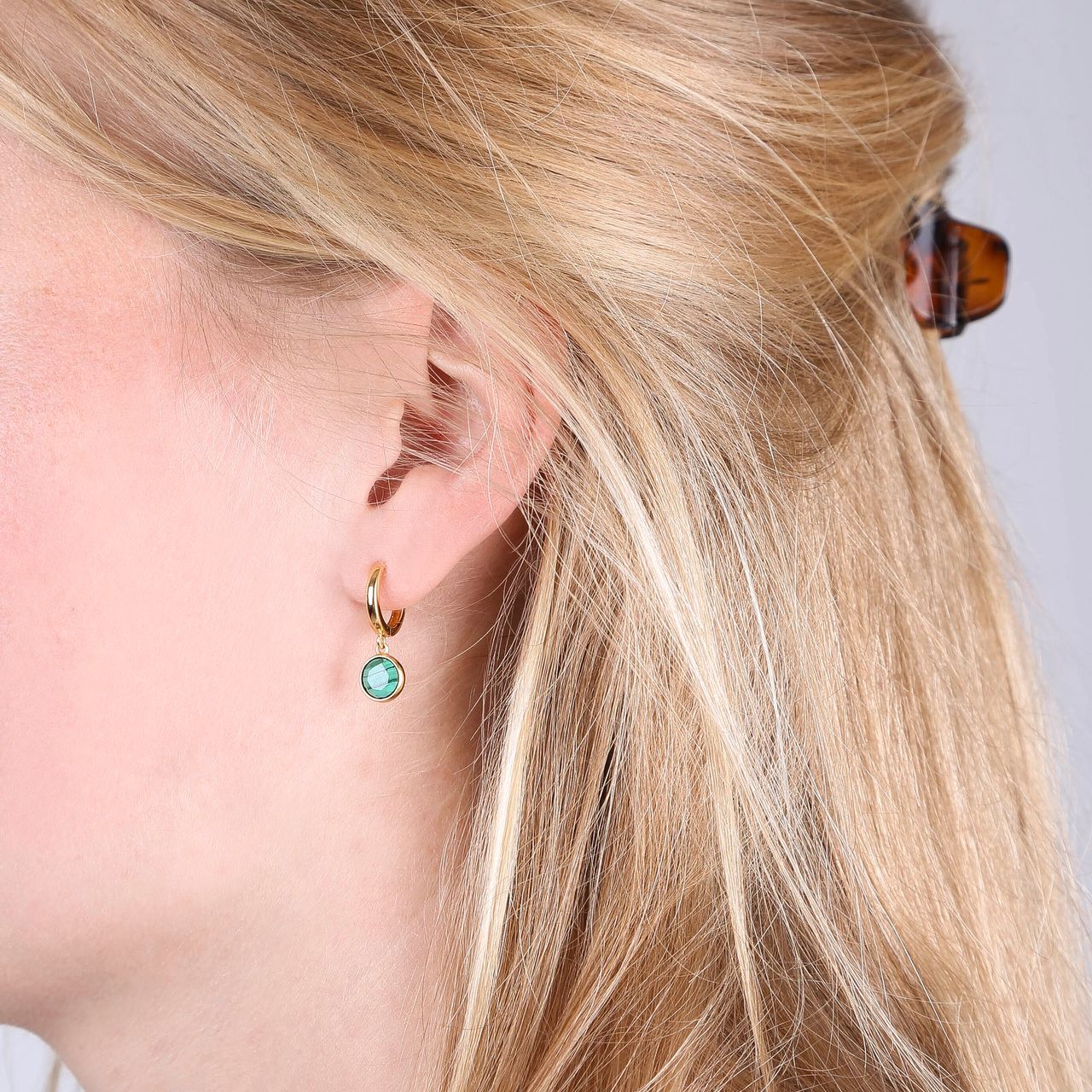 Zilveren oorbellen gold Gemstone malachite