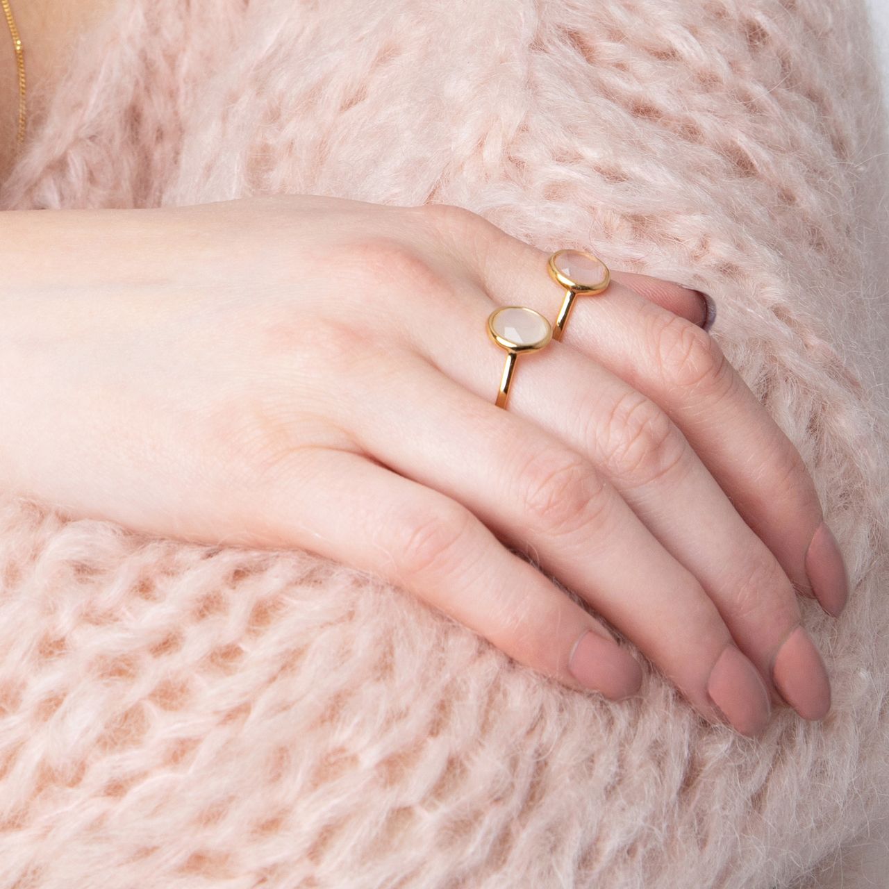 Zilveren ring gold Gemstone rose quartz