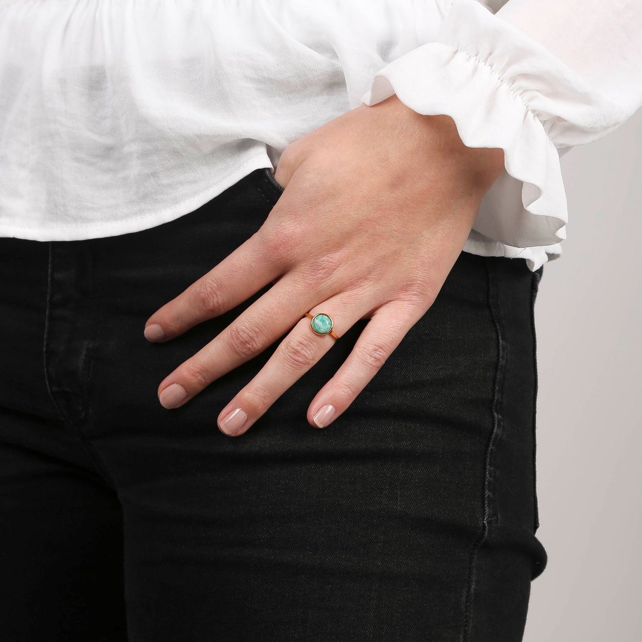 Zilveren ring gold Gemstone amazonite