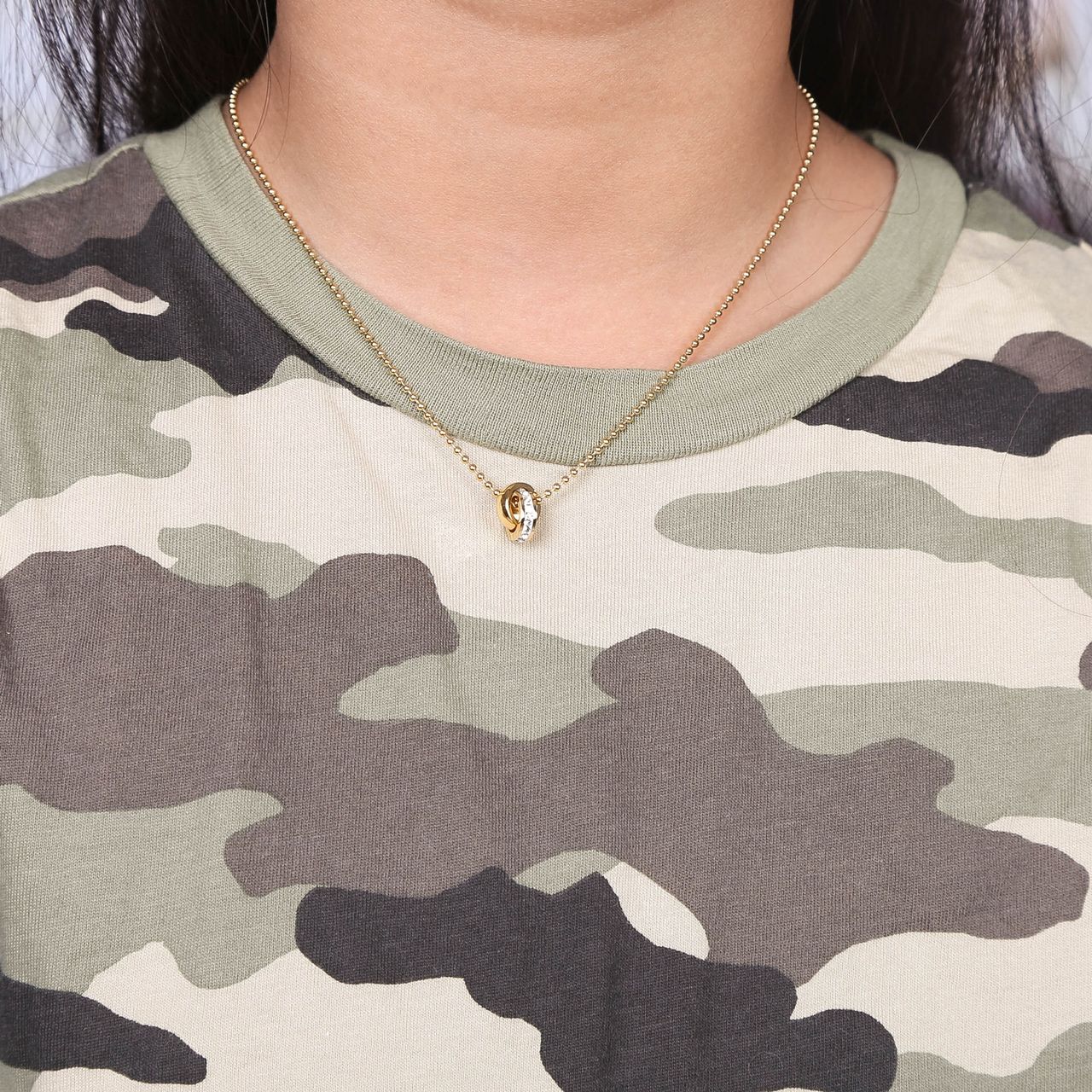 Stalen goldplated kinderketting met hanger met kristal