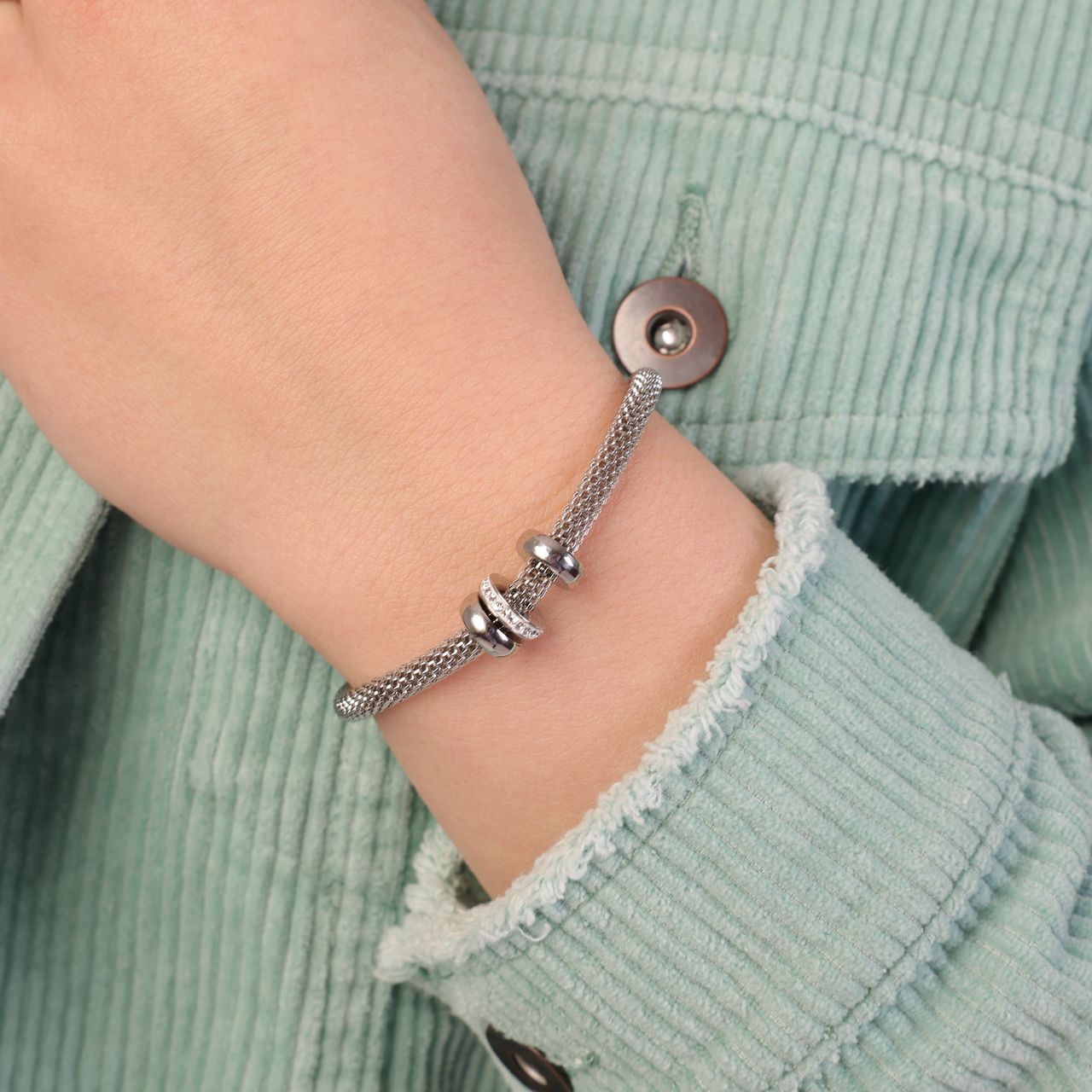 Stainless steel armband mesh met kristal